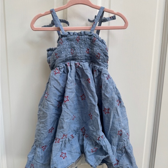Cat & Jack 2T Girls Blue Denim Sleeveless Dress with Red Stars 4th of July - Picture 5 of 5